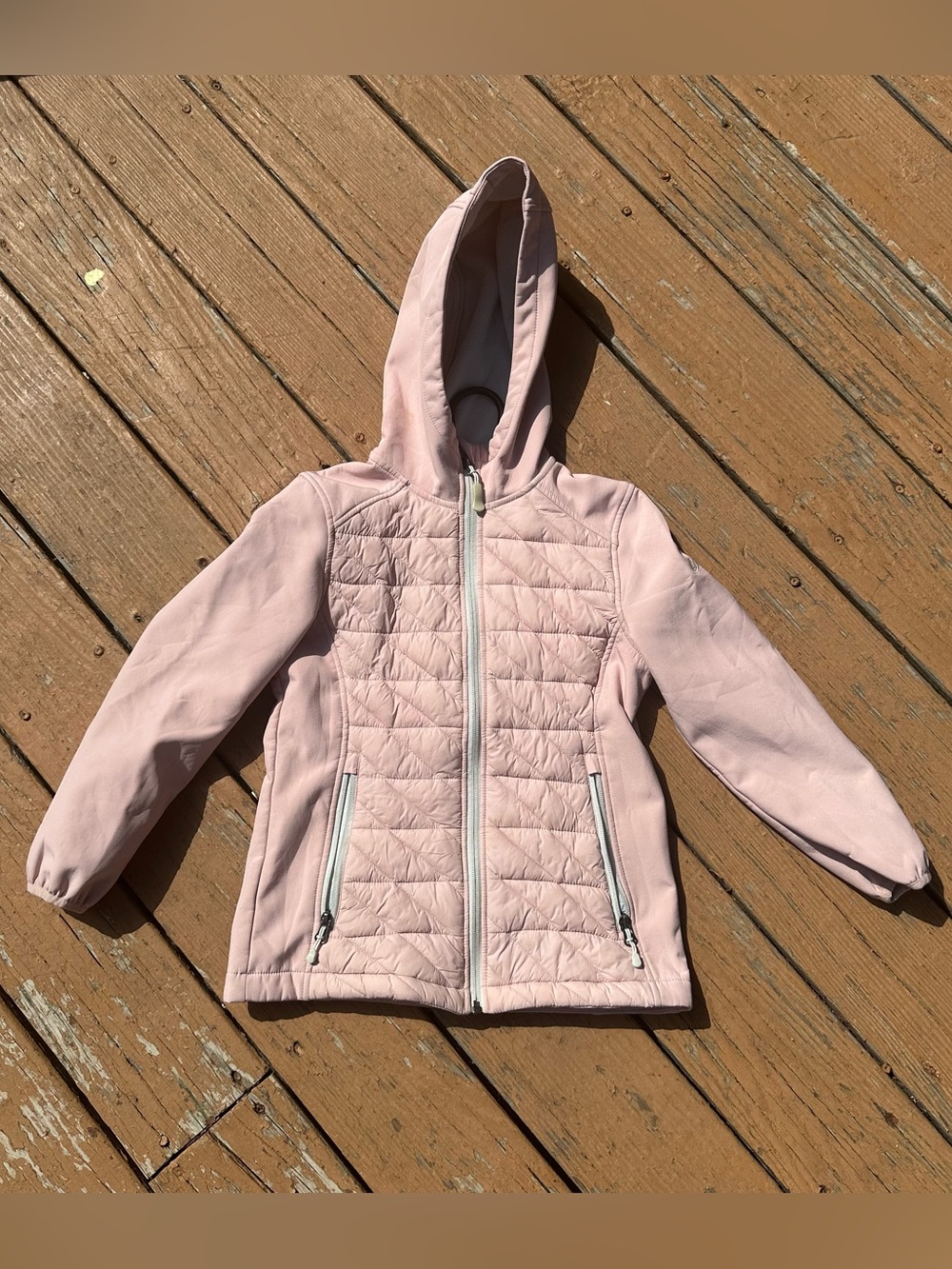 Snozu Girls 7/8 Pink Hybrid Quilted Softshell Hooded Fleece Lined Jacket